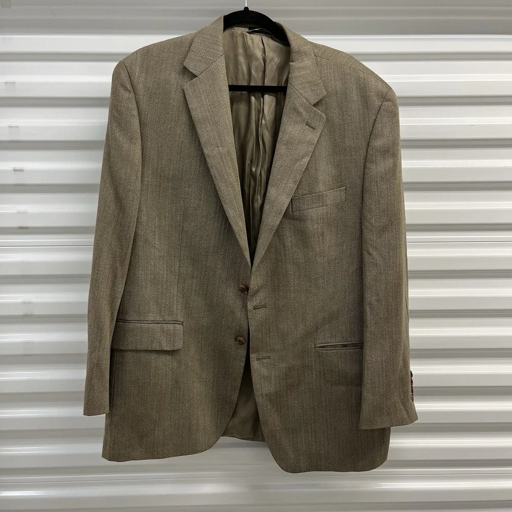 Ralph by Ralph Lauren Men's Beige with Herringbone Silk Wool Blend Blazer 44R